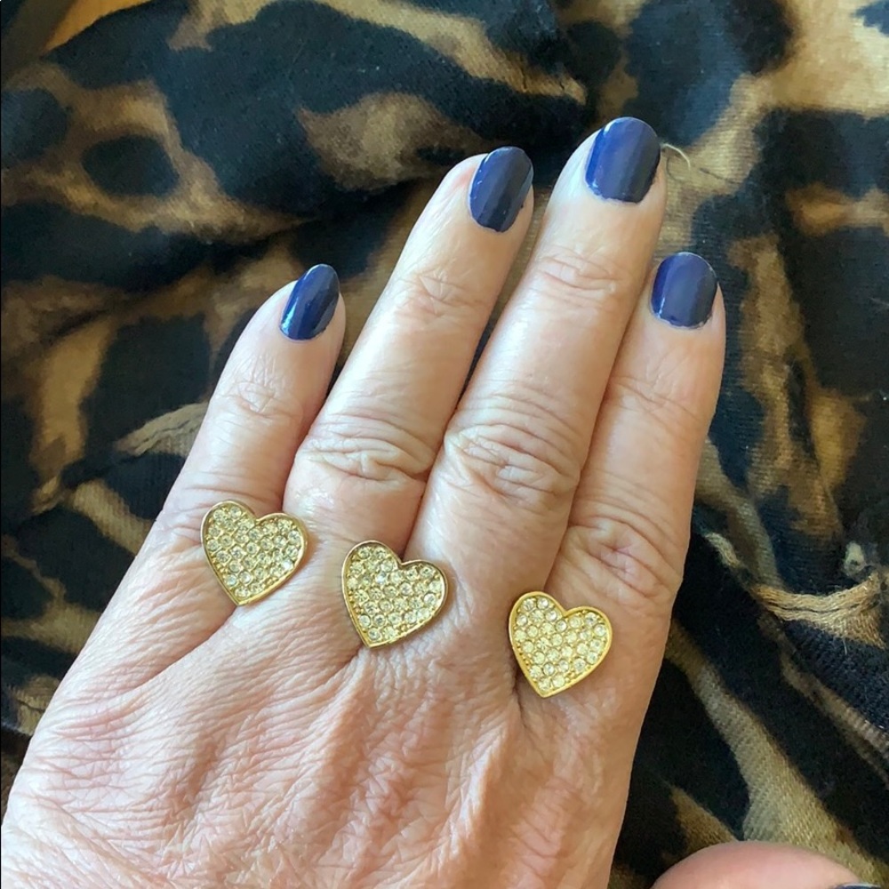 2 finger - 3 heart ring with rhinestones
